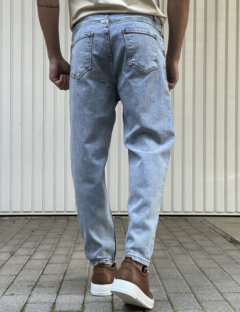 Ανδρικό ανοιχτό χλώριο Loose τζιν ελαστικό πεντάτσεπο με φερμουάρ 8304G φωτογραφία